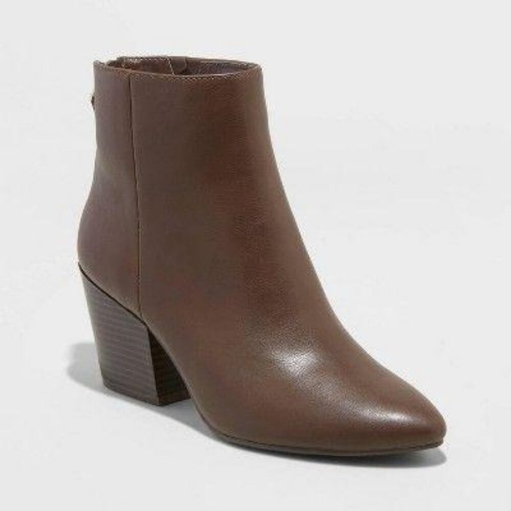 Women's Bren Faux Leather Zipper Back Bootie - A New Day™ Brown 7